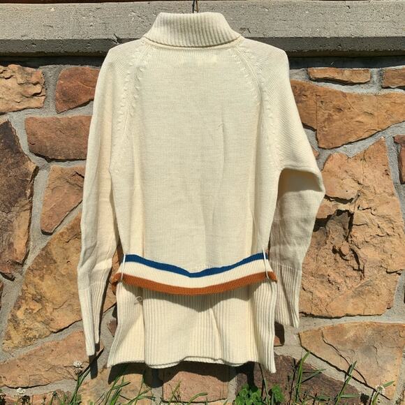Vintage 60s Diane Rich belted knit wool button shoulder turtleneck sweater - Picture 3 of 4